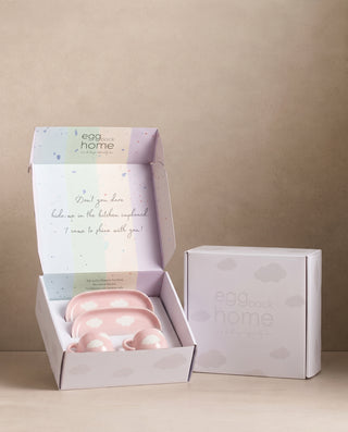 Pink Cloud Set 2 Espresso Mug + 2 Mini Tray – handmade stoneware tableware set – Egg Back Home