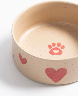 Cozy Hearts Stoneware Pet Bowl 14cm 2 Pieces Set