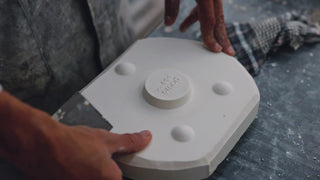 A plaster mould at the Matceramica factory in Ourem, carrying the Egg Back Home maker mark
