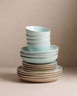 Minted Stoneware Dinnerware 16 pieces – handmade stoneware tableware set – Egg Back Home