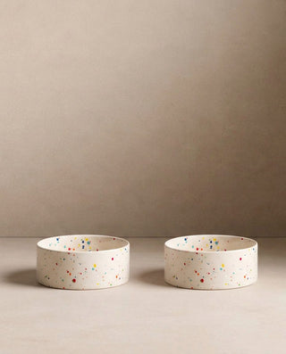 New Party Pet Bowl 16,5cm Set 2 White – handmade stoneware bowl – Egg Back Home
