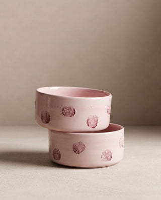 Pop Dots Stoneware Pet Bowl 14cm Pink 2 Pieces Set – handmade stoneware pet bowl – Egg Back Home