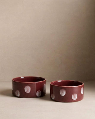 Pop Dots Stoneware Pet Bowl 14cm Burgundy 2 Pieces Set – handmade stoneware pet bowl – Egg Back Home