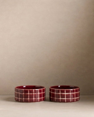 Pool Stoneware Pet Bowl 14cm Burgundy 2 Pieces Set – handmade stoneware pet bowl – Egg Back Home