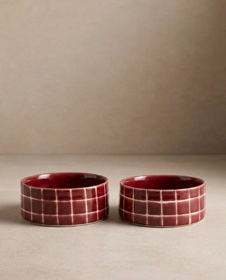 Pool Stoneware Pet Bowl 14cm Burgundy 2 Pieces Set – handmade stoneware pet bowl – Egg Back Home