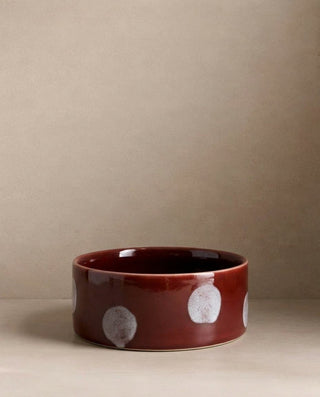 Pop Dots Stoneware Pet Bowl 14cm Burgundy 2 Pieces Set – handmade stoneware pet bowl – Egg Back Home