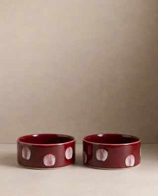 Pop Dots Stoneware Pet Bowl 14cm Burgundy 2 Pieces Set – handmade stoneware pet bowl – Egg Back Home