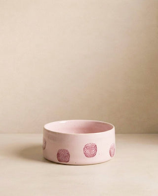 Pop Dots Stoneware Pet Bowl 14cm Pink 2 Pieces Set – handmade stoneware pet bowl – Egg Back Home