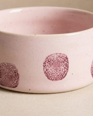 Pop Dots Stoneware Pet Bowl 14cm Pink 2 Pieces Set – close-up of the glaze – Egg Back Home