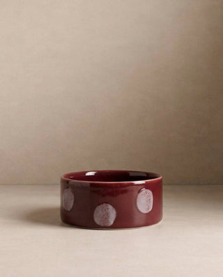 Pop Dots Stoneware Pet Bowl 16,5cm Burgundy 2 Pieces Set – handmade stoneware pet bowl – Egg Back Home