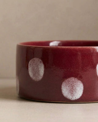 Pop Dots Stoneware Pet Bowl 16,5cm Burgundy 2 Pieces Set – close-up of the glaze – Egg Back Home