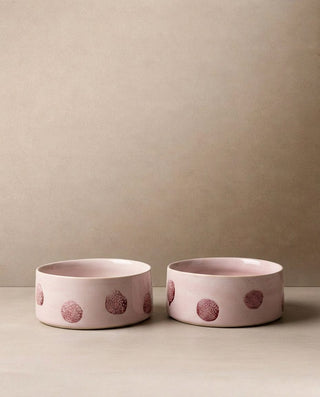 Pop Dots Stoneware Pet Bowl 14cm Pink 2 Pieces Set – handmade stoneware pet bowl – Egg Back Home