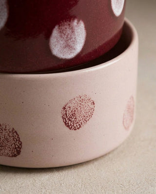 Pop Dots Stoneware Pet Bowl 14cm Pink 2 Pieces Set – close-up of the glaze – Egg Back Home