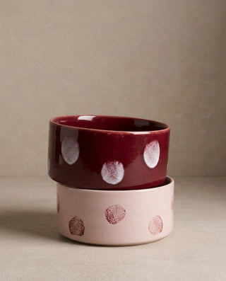 Pop Dots Stoneware Pet Bowl 14cm Pink 2 Pieces Set – handmade stoneware pet bowl – Egg Back Home